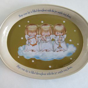 Hallmark 90s Vintage Musical Angels Christmas Serving/Cookie Tray - Metal, Oval